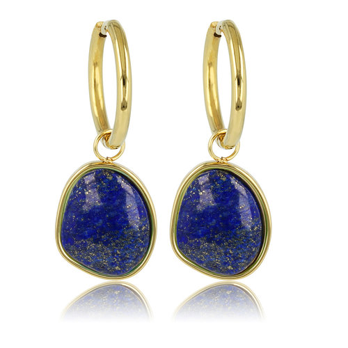 My Bendel Gouden Oorringen met Lapis Lazuli Pracht 36mm