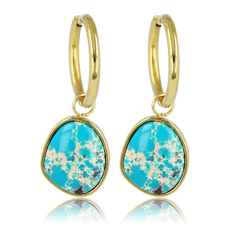 My Bendel Gold earrings with Imperial Jasper gemstone pendant - 36 mm