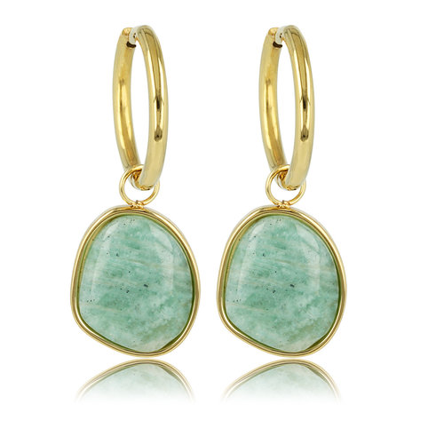 My Bendel Gouden Oorring met Creatieve Amazonite Hanger