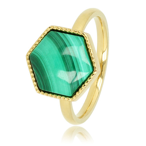 My Bendel Gouden ring - zeshoek design - Malachite edelsteen