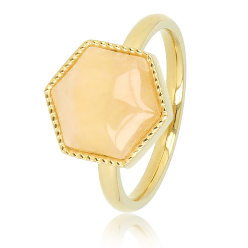My Bendel Ring gold with hexagon Rose Quartz gemstone
