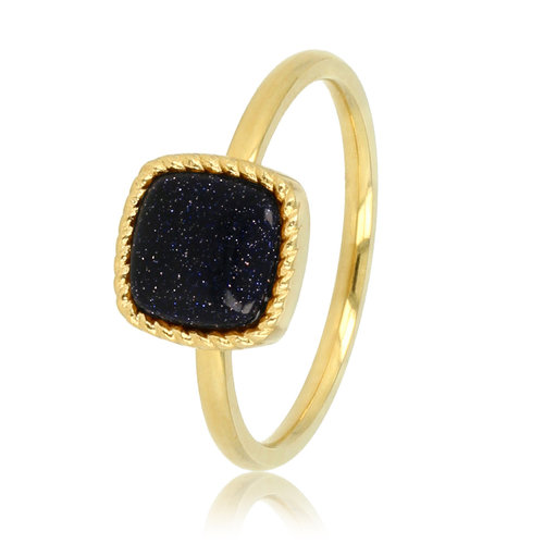 My Bendel Gouden zegelring - Blue Sandstone edelsteen - Chique sieraad