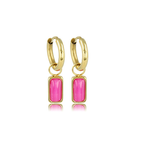 My Bendel Elegante Gouden Oorringen met Rose Stripe Agate Hanger