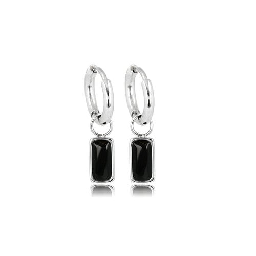 My Bendel Elegante Zilveren Oorringen met Onyx Hanger