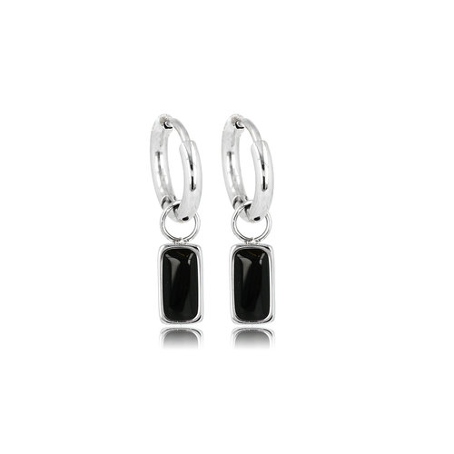 My Bendel Minimalist silver earrings with Onyx gemstone - 10mm