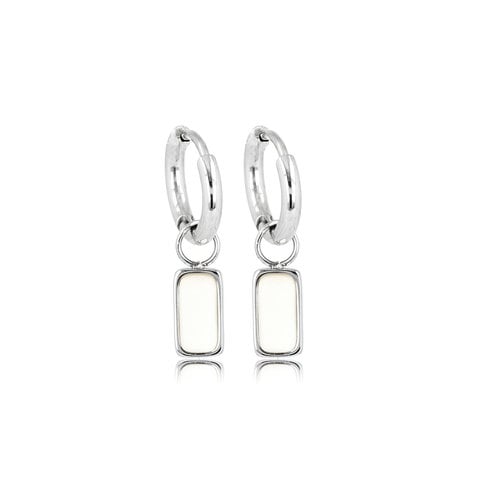 My Bendel Elegante Ronde Stalen Oorring met White Aventurine Hanger