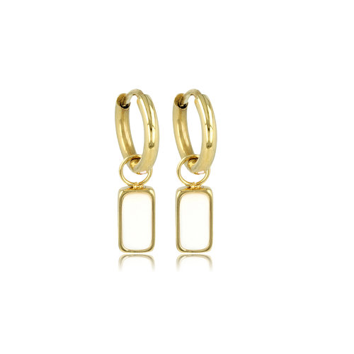 My Bendel Elegante Gouden Oorringen met White Aventurine Hanger