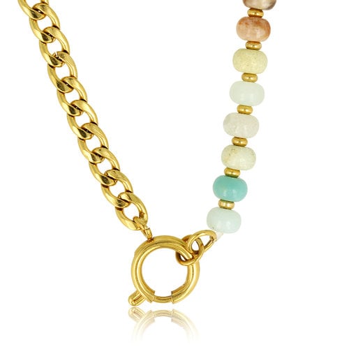 My Bendel Gouden Schakelketting met Amazonite Edelstenen