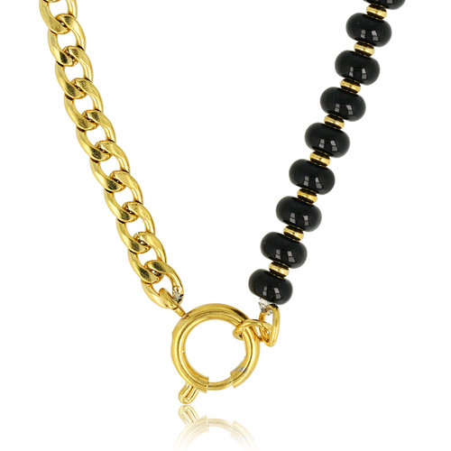 My Bendel Gouden Schakelketting met Onyx Edelstenen - Uniek Design