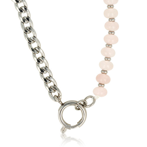 My Bendel Link chain silver with Rose Quartz gemstones