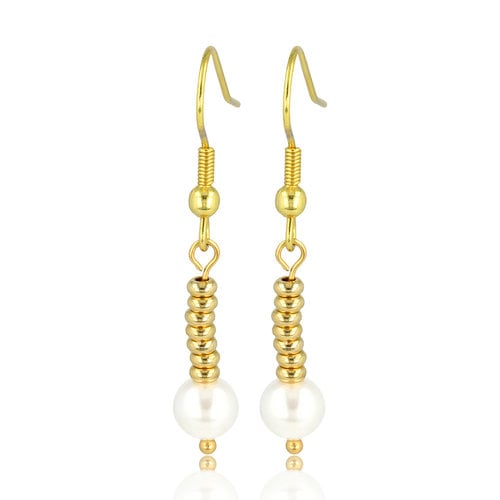 My Bendel Elegante Gouden Oorbellen met Zoetwaterparels