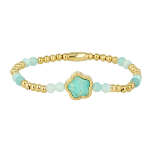 My Bendel Gouden Amazonite Armband met Bloemen bedel