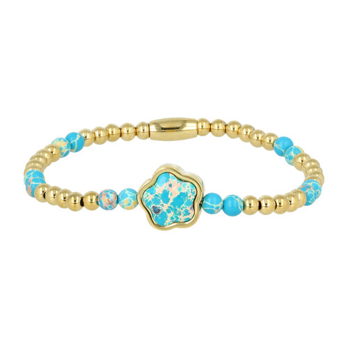 My Bendel Gouden Armband met Imperial Jasper Bloemen bedel