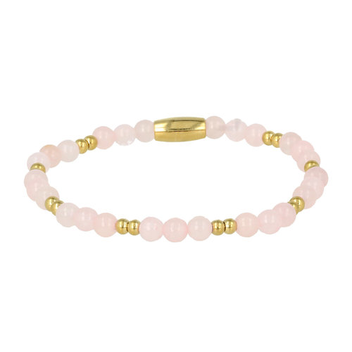 My Bendel Gouden Elastische Armband met Rose Quartz Edelsteen