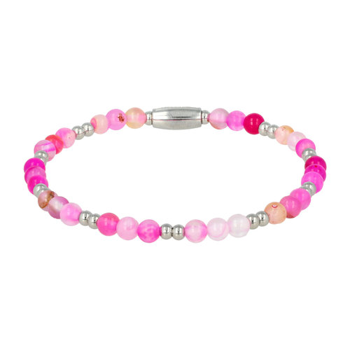 My Bendel Fine silver elastic bracelet Rose Stripe Agate gemstone 4mm