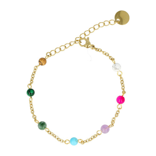 My Bendel Gouden armband met kleurrijke edelstenen