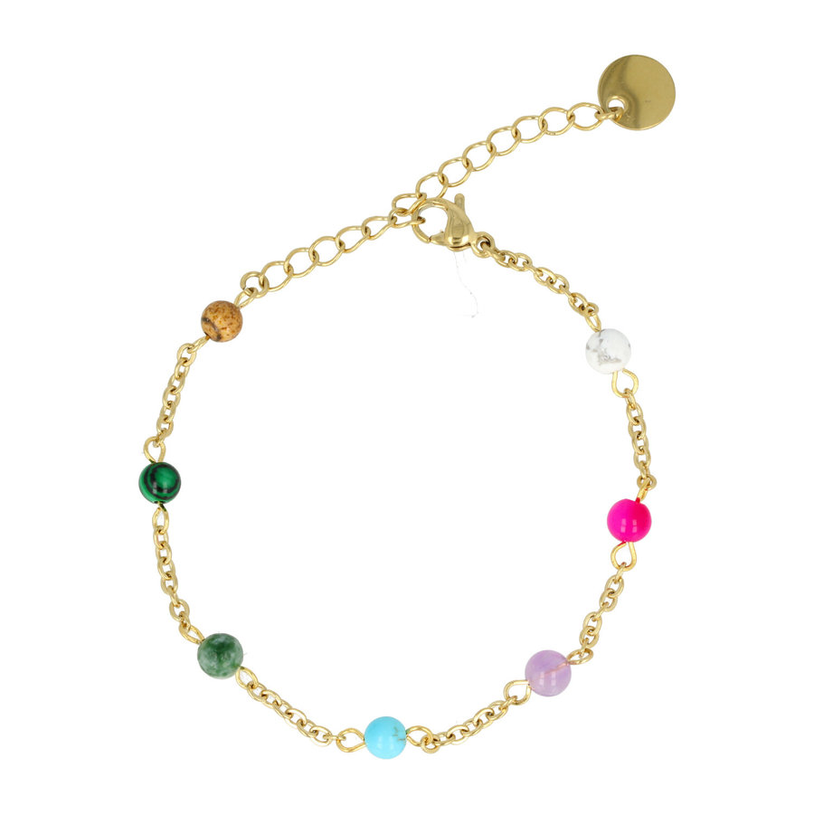 My Bendel Verfraai je look met deze subtiele gouden armband, versierd met diverse edelstenen. Perfect voor elke outfit. # VI5535