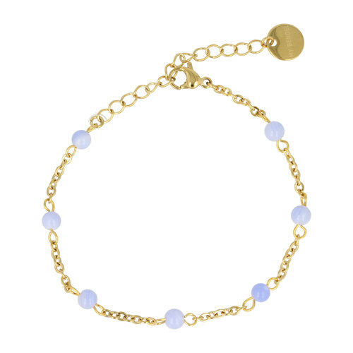 My Bendel Gouden Armband met Blue Lace Agate Edelstenen