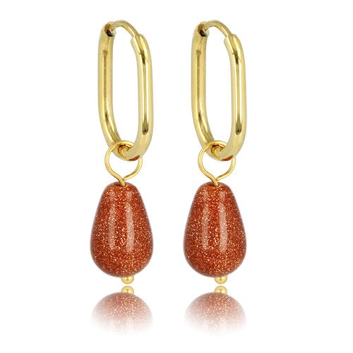 My Bendel Gouden Oorringen met Peervormige Gold Sandstone Hanger