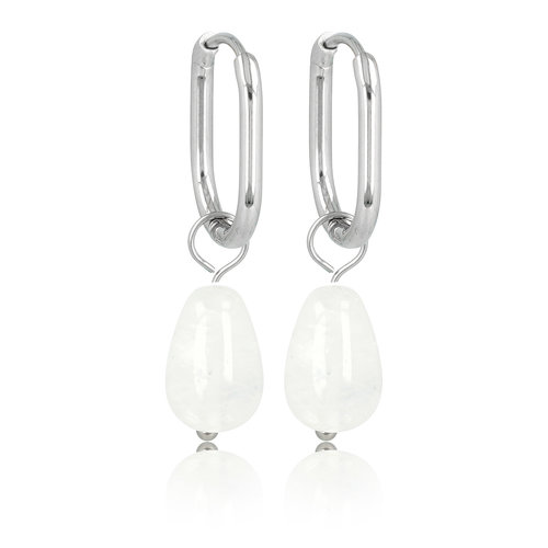 My Bendel Zilveren Ovaal & Peervormige White Quartz Oorbellen