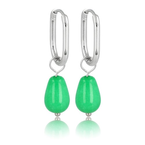 My Bendel Zilveren Ovaal & Chrysoprase Elegantie Oorbellen