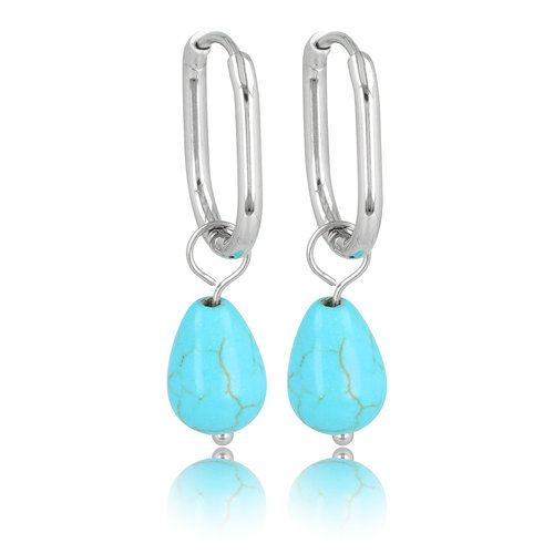 My Bendel Zilveren Ovaal & Blue Howlite Oorbellen
