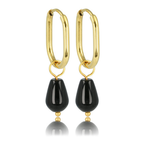 My Bendel Gold-Ohrringe mit Onyx-Edelstein - 30 mm lang