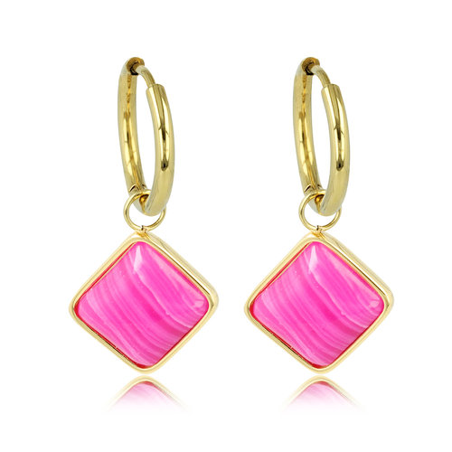 My Bendel Goldohrringe Modell Salmiak mit Rose Stripe Achat Edelstein