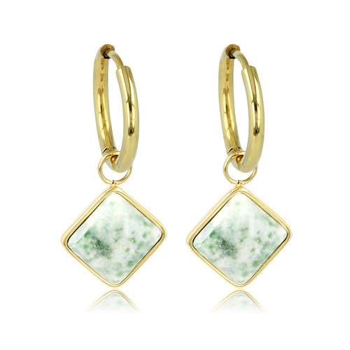 My Bendel Gouden Salmiak Oorring met Jade Ruit Hanger