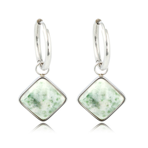 My Bendel Silberohrringe Modell Salmiak mit grün geflecktem Jade-Edelstein