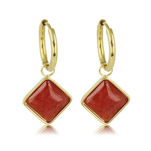 My Bendel Gouden Oorringen met Red Aventurine Hanger