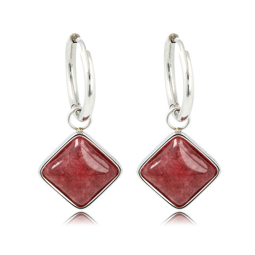 My Bendel Zilveren Ronde Oorring met Red Aventurine Hanger