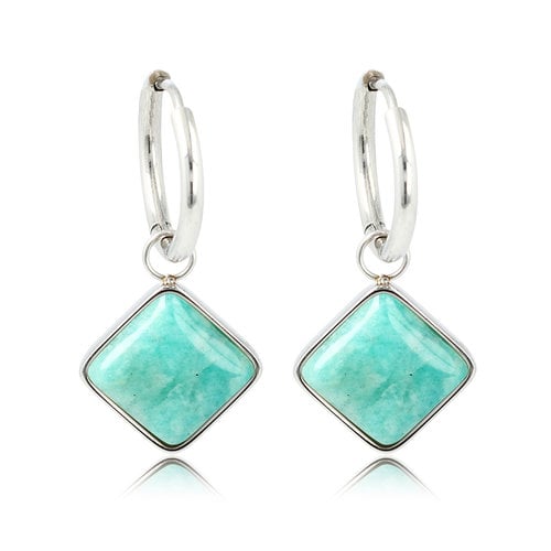 My Bendel Zilveren Ronde Oorring met Amazonite Hanger