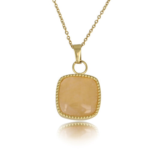 My Bendel Gouden Ketting met Vierkante Rose Quartz Hanger