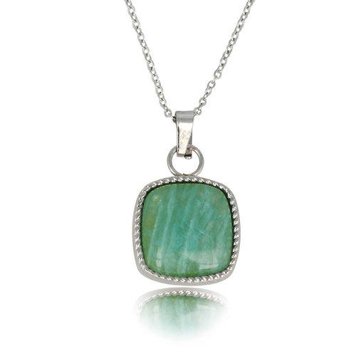 My Bendel Zilveren Ketting met Vierkante Amazonite Hanger