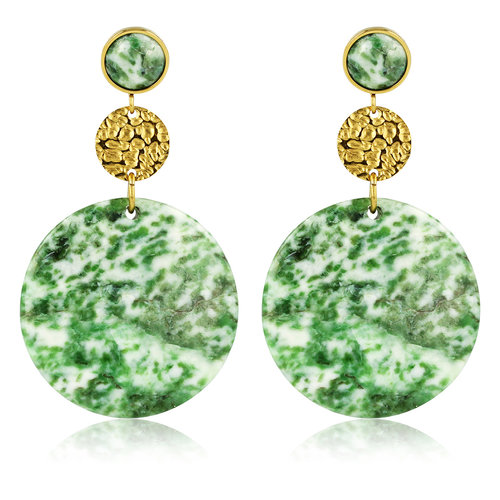 My Bendel Stralende Jade Oorbellen met Gouden  Charm