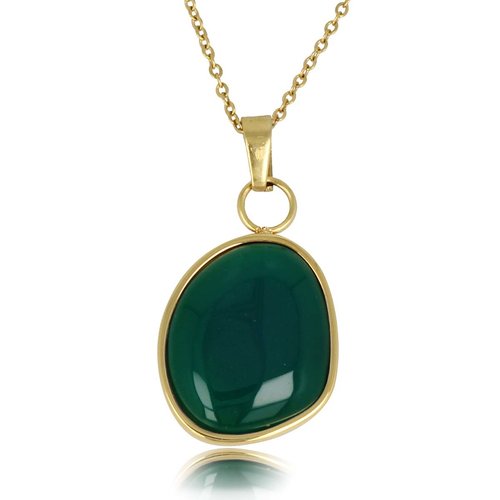 My Bendel Gouden Ketting met Green Agate Hanger - Unieke Edelsteen