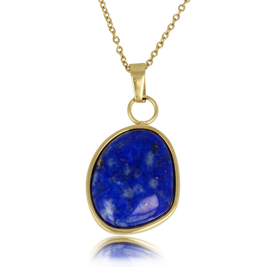 My Bendel Striking combination of gold link chain and large round Lapis Lazuli gemstone