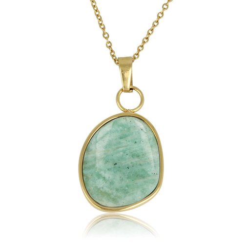 My Bendel Gouden Ketting met Amazonite Hanger - Unieke Edelsteen