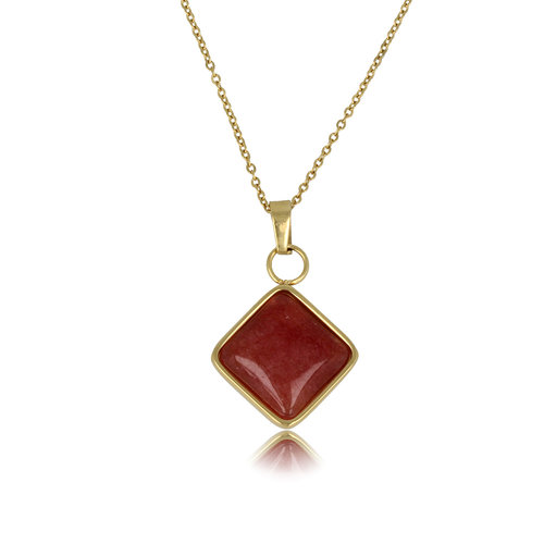 My Bendel Gouden Ketting met Red Aventurine Hanger - Uniek Design