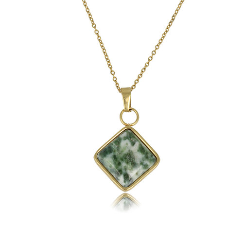 My Bendel Gouden Ketting met Green Spotted Jade Hanger