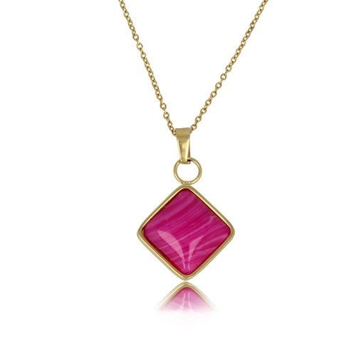 My Bendel Gouden Ketting met Rose Stripe Agate Hanger