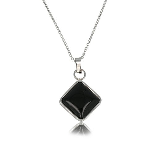 My Bendel Zilveren Schakelketting met Onyx Hanger - Uniek Design