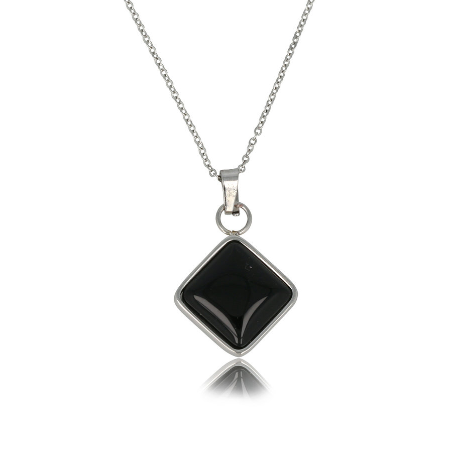 My Bendel Unique combination of a silver-coloured link chain with a diamond silver-coloured Onyx pendant
