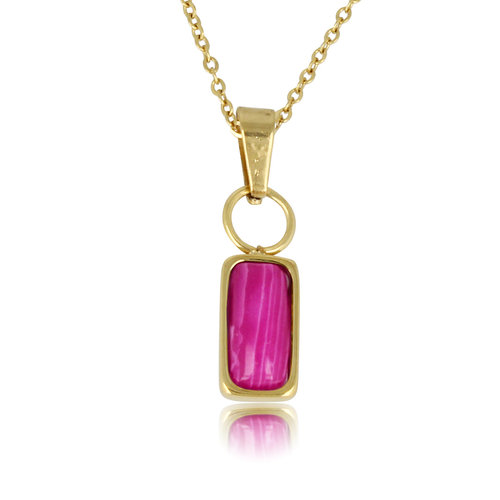 My Bendel Gouden Ketting met Rose Stripe Agaat Hanger
