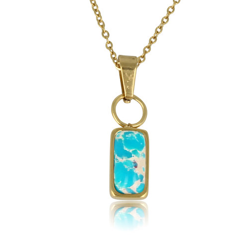 My Bendel Gouden Ketting met Smalle Blue Howlite Hanger