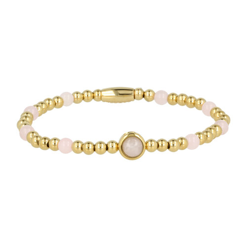 My Bendel Gouden Bedelarmband met Rose Quartz Edelsteen