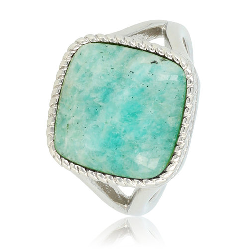 My Bendel Zegelring zilver - Amazonite edelsteen - Damesring chique