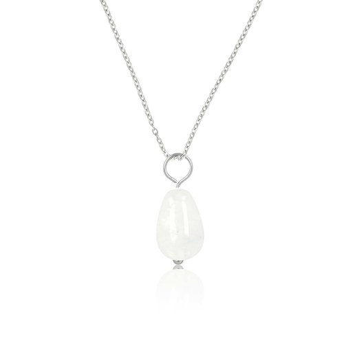 My Bendel Zilveren Ketting met White Aventurine Peervormige Hanger