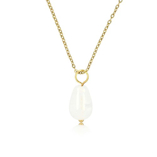 My Bendel Gouden Ketting met White Aventurine Peervormige Hanger